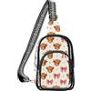 linqin Marsupio trasparente per i frequentatori del festival con scomparto principale | Frontale in PVC trasparente, trasparente, compatto ed elegante, motivo mucca delle Highland e fiocchi a scacchi