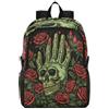 Linnyio Scheletro Verde A Mano Rose Rosse Zaino Pieghevole Impermeabile e Leggero,Ideale per Escursioni Viaggi e Campeggio