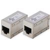 DIGITUS Accoppiatore RJ45 Cat 6-2 Pezzi - Prolunga per Cavo LAN - Connettore per Cavo di Rete Cat6 - Compatibile Poe - Accoppiatore modulare - per Switch, DSL, Modem, Router, PC - Argento
