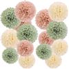 Easy Joy 15 pompon con fiori di carta, verde salvia, rosa e crema | Fiori in carta velina per matrimoni bohémien, baby shower, compleanni, decorazioni autunnali e feste in giardino