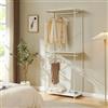 [en.casa] Guardaroba Aperto a 2 Vani Appendiabiti Stand Organizzatore Portabiti da Terra in Metallo con 2 Barre Aste e Ripiani per Ingresso Camera da Letto 200 x 80 x 40 cm - Bianco