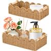 NXPZ 2 Pezzi Cestini Portaoggetti Cesto Vimini, Cesto in Rattan Naturale, Cesto Intrecciato per Carta Igienica con Manici in Legno, Adatto per Casa, Camera da Letto, Bagno e Decorazione Domestica