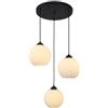KCO Lighting 3 Cluster Globo Lampadario Lampada a Sospensione Cluster Nero Lampada a Sospensione Lampadario in Vetro Latte A Coste Lampade A Sospensione Bianco Satinato Mid Century