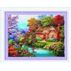 Meecaa Kit per punto croce, 11 punti, paesaggio con lago, cigno, fiore, albero, kit da ricamo con accessori, prestampato (40 cm x 50 cm) (paesaggio)