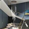 Qcyuui Lampadario LED a Cascata 15 Luci per Soffitti Alti, 110W | Cavi regolabili fino a 250 cm, luminosità e temperatura colore regolabili con telecomando, per scale, foyer e ville