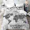 Morbuy Set di Biancheria da Letto di Mappa del Mondo Stampa, 3D Set Copripiumino Matrimoniale Singolo King in Microfibra con Federa e Copripiumini a Cerniera (Grigio Chiaro,220x240cm)