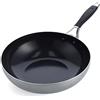 BK Intelligence Padella Wok in Acciaio Inox con Rivestimento Antiaderente Ceramico Senza PFAS, 28 cm/3,6 L, Induzione, Maniglia Fredda, Lavabile in Lavastoviglie, Sicuro al Forno, Argento e Nero