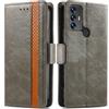 Generico DayQiQiPu Cover per TCL 305/TCL 306 (6,52 Pollici) Custodia in pelle PU con Patchwork Guscio Protettiva Anti-Skimming Custodia Portafoglio Flip Caso Business, Grigio