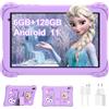 YOBWOK Tablet Bambini,8 Pollici Android 11,6GB RAM 128GB Rom per Bambini 3 a 6 8 10 Anni,Controllo Parental Doppia Fotocamera,WiFi Bluetooth,Educativo Kids Tablet con Custodia,Viola