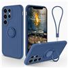 LEHEHE Cover per Samsung Galaxy S23 Ultra, Custodia in Silicone TPU Antiurto con Supporto ad Anello Rotante 360° Cavalletto Laccetto Compatibile con Supporto Magnetico Auto-Blu