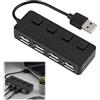 Vomtaric Hub USB 4 porte con Interruttori Interruttore Individuali, Adattatore USB 2.0 Multiporta con indicatore LED, Splitter USB ad alta velocità 480 Mbps, per computer portatile PC Mac Tastiera Mouse
