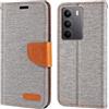 Shantime Custodia in pelle intrecciata per Realme C75 4G - Grigio | 6.72 Custodia flip portafoglio in tessuto Oxford con guscio interno in TPU, supporto integrato e portacarte