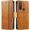 Generico DayQiQiPu Cover per TCL 20R 5G T767H (6,52 Pollici) Custodia in pelle PU con Patchwork Guscio Protettiva Anti-Skimming Custodia Portafoglio Flip Caso Business, Cachi