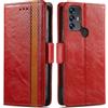 Generico DayQiQiPu Cover per TCL 30E (6,52 Pollici) Custodia in pelle PU con Patchwork Guscio Protettiva Anti-Skimming Custodia Portafoglio Flip Caso Business, Rosso
