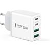Tupneuf Caricatore USB C da 60 W, 4 porte, 30 W PD PPS GaN, caricatore rapido con 2 USB-C e 2 USB-A, adattatore di ricarica multiplo per iPhone 17, 16, 15, 14 Pro Max, iPad, Samsung Galaxy S25