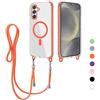FERLAN Magnetica Cover per Samsung Galaxy S25 Plus con Cordino, Compatibile con MagSafe, Custodia Traslucida PC Sottile TPU Antiurto Protettiva Case con Corda Collana Tracolla Laccio, arancione