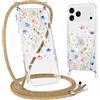 Gcxvaoi Magnetica Cover con Cordino per iPhone 17 Pro max,Aesthetic Fiori Disegni Custodia con Collana Tracolla Laccio Corda Compatibile con MagSafe, Trasparente Silicone Case per iPhone 17 Pro max,03