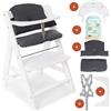 hauck Seggiolone Pappa Alpha Plus con Vassoio per Giochi in Legno, Cuscino - Seggiolone Evolutivo Legno dai 6 mesi - Bianco, Grigio scuro