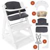 hauck Seggiolone Pappa Alpha Plus con Vassoio per Giochi in Legno, Cuscino - Seggiolone Evolutivo Legno dai 6 mesi - Bianco, Grigio scuro