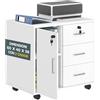 BAKAJI Mobile da Ufficio Bianco Porta Stampante Salvaspazio, Mobiletto Schedario Multiuso Versatile con 1 Anta e 3 Cassetti, Armadio con Doppia Chiave e Ruote, Portadocumenti 60 x 40 x 56 cm