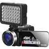 CCZRD Videocamere Vlogging UHD 4K WIFI Live Streaming Webcam Videocamera Digitale Esterna Registratore Blogger Portatile Cattura Facilmente Momenti Meravigliosi(128G SD Card,2)