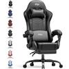 HLFURNIEU Sedia Gaming Massaggiante, Sedia Gamer con Poggiapiedi e Cuscino Lombare Massaggiante, Poltrona Gaming Regolabile in altezza, Schienale Regolabile 90°-135°, Portata 150kg (Nero)