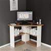 HOMIDEA Corner moderno Scrivania angolare - Scrivania per computer a forma di L con ripiani per ufficio e casa (angolo - noce/bianco)