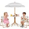 COSTWAY Set Tavolo e Sedie da Giardino per Bambini con Ombrellone (Naturale)