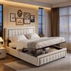 HYNHXBP Letto baule 140 x 190 cm con rete, letto matrimoniale imbottito in velluto con ampio spazio, elegante testiera con dettagli dorati, telaio letto adulto moderno