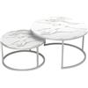 Soayone Tavolino da Salotto set di 2 pezzi, Tavolini da Salotto effetto marmo, Tavolo Rotondo con cornice in argento, Coffee Table, Tavolino Salotto Moderno
