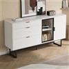 Rosebibi Credenza bianca, vetrina con ante in vetro, armadietto portaoggetti, moderno e lussuoso, per sala da pranzo, tre cassetti