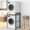 Cozykimo Supporto Lavatrice Asciugatrice, Regolabile In Altezza, Mobile Porta Lavatrice e Asciugatrice a Colonna, Scaffale Sopra Lavatrice, Capacità di Carico 300kg, Sovrastruttura in Ferro Antiruggine Nero