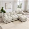 NuvlaGu Divano angolare a forma di L, a 3 posti, in ciniglia, con pouf mobile, moderno divano imbottito con design trapuntato, cuscino spesso, morbido divano con 2 cuscini decorativi, divano per