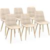 IDMarket - Set di 6 sedie Mila in velluto beige e gambe effetto legno per sala da pranzo