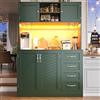 ZKLOEP Mensola laterale 120 x 40 x 188 cm, armadietto da cucina/buffet, con illuminazione a LED, scaffale per snack e portabevande, 4 ante e 2 cassetti grandi, verde/nero/bianco