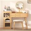 Zepneiy Tavolo moderno in legno 120×40×90cm con specchio a LED e illuminazione a 3 colori, con 3 cassetti e armadi laterali, design estensibile, naturale (tabouret non incluso)