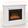 HOMCOM Camino Elettrico Effetto Fiamma Realistico con Cornice 1000W/2000W in Legno Bianco, Timer e Telecomando, 1000W e 2000W, 98x27.5x80cm