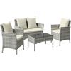 Outsunny Set Salotto da Giardino 4 Pezzi in Rattan con Divano a 2 Posti, 2 Sedie, Tavolino da Caffè, Grigio | Aosom Italy