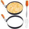 WOWITIS Anelli per pancake, 2 confezioni da 15,2 cm, per omelette, 15,2 cm, antiaderente, in acciaio inox, con manico in silicone
