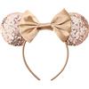 AQOKKA Cerchietti per capelli con orecchie di topo con fiocco orecchie di Minnie Cosplay Accessori per capelli per donne decorazione per feste di compleanno, 1 fiocco champagne, 5.1 inches x 4.1