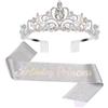 ZVKACT Cerchietto Compleanno, Corona Regina, Diadema Strass, Fusciacca, Decorazioni Festa, Argento, Metallo, Tessuto, Standard