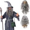 QSZHSL Parrucca da stregone grigia e barba lunga per Halloween e Carnaval parrucca maga grigio scuro set barba maghi