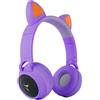 Techmade Funny Cuffie Bluetooth Over-Ear Con Orecchie Led E Microfono Viola