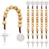 FINGERINSPIRE 6 Pz Rosario in Legno con Medaglia di San Benedetto e Crocifisso, Rosario Tascabile da 19cm Coroncina in Legno Massello con Medaglia di Santi e Croce per Preghiera, Meditazione e Fede