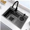 Kitchen Sink Lavello Da Cucina Nero Con Lavabicchieri E Controller Di Scarico, Lavabo A Scomparsa Con Gocciolatoio, Lavello A Vasca Singola In Acciaio Inox (S : 60x43x21cm)