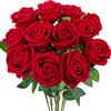 Guagb 12 rose artificiali in velluto con steli lunghi, rose finte realistiche al tatto, per San Valentino, bouquet di nozze, feste, centrotavola, decorazioni per la casa (rosso)