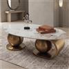 Tavolino da Salotto Mitsaro Japandi con Top in Ceramica Effetto Marmo Calacatta e Struttura Oro