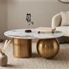 Tavolino da Salotto Kumaro Japandi con Top in Ceramica Effetto Marmo Calacatta e Struttura Oro