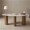 Tavolo Suyaro Asimmetrico Japandi con Top in Ceramica Effetto Marmo Calacatta e Struttura Oro