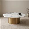 Tavolino da Salotto Haviro Japandi con Top in Ceramica Effetto Marmo Calacatta e Struttura Oro